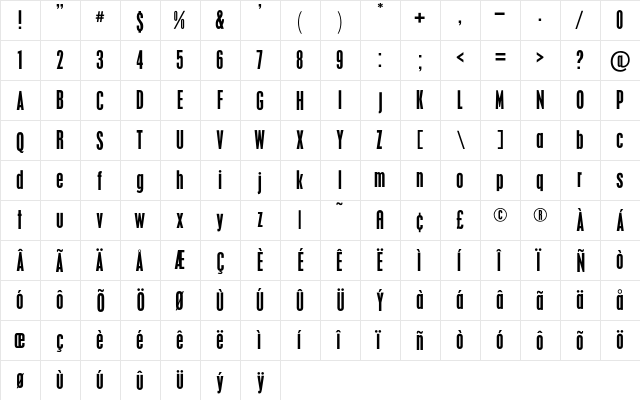AFCamberwell One  glyph index