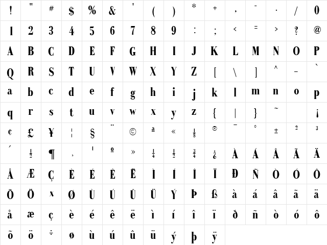 Recital SSi Bold  glyph index