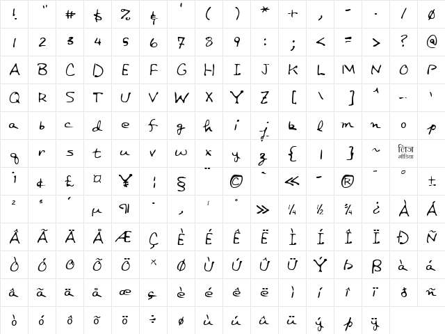 LEHN020 Regular  glyph index