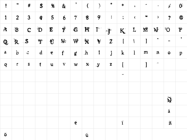 JAMES HAN Regular  glyph index