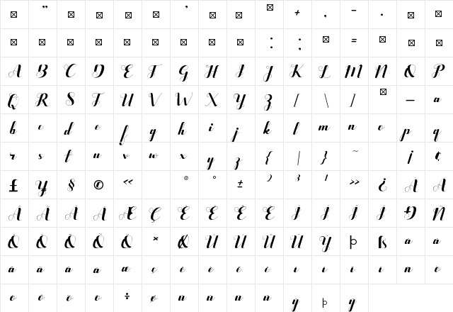 Emila Regular  glyph index
