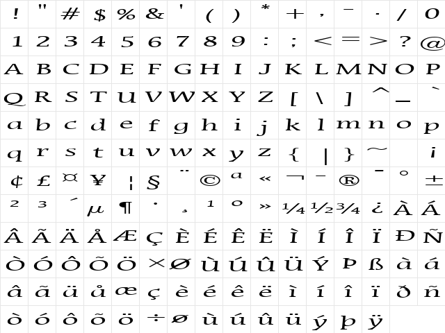 Mirror Extended Normal  glyph index