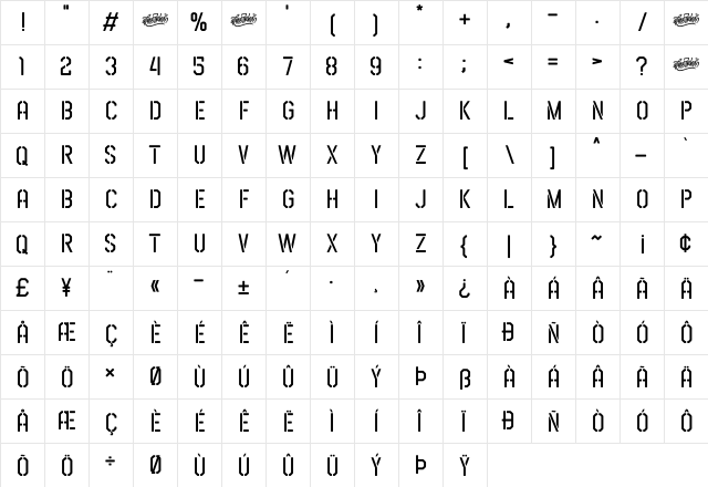 Airborne 86 Stencil Regular  glyph index