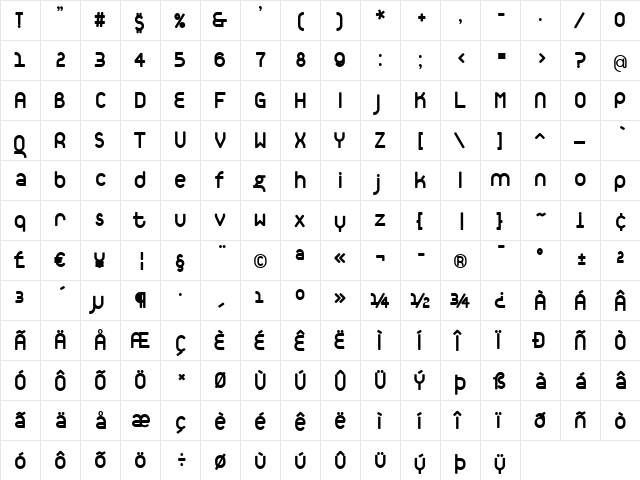 TantalusAlternativeBold Regular  glyph index