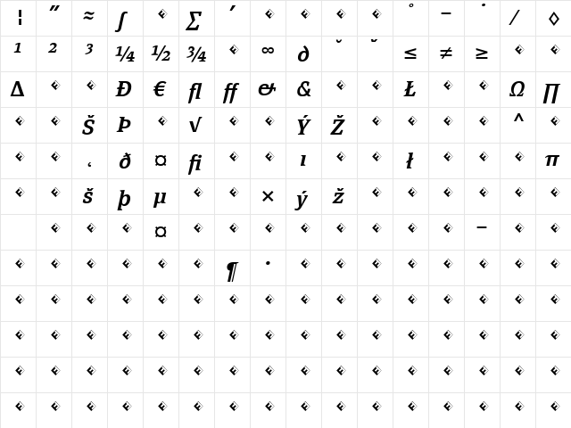 PageSerif-DemiBoldItalicExp Regular  glyph index