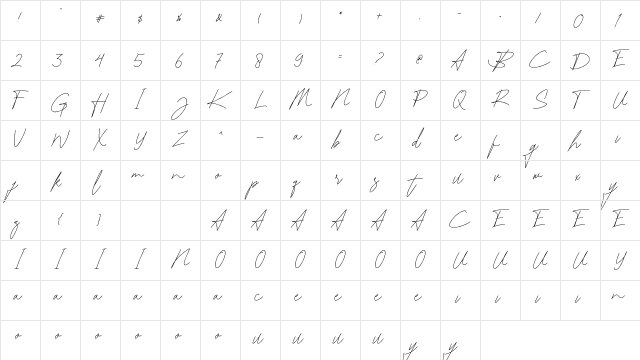 Katrina Signature Regular  glyph index