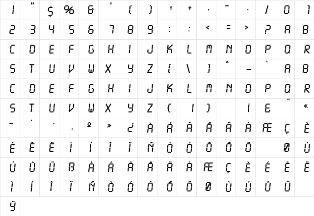 LANGDON Regular  glyph index
