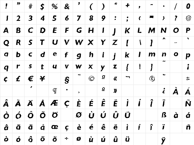 DavidBeckerRandom BoldItalic  glyph index