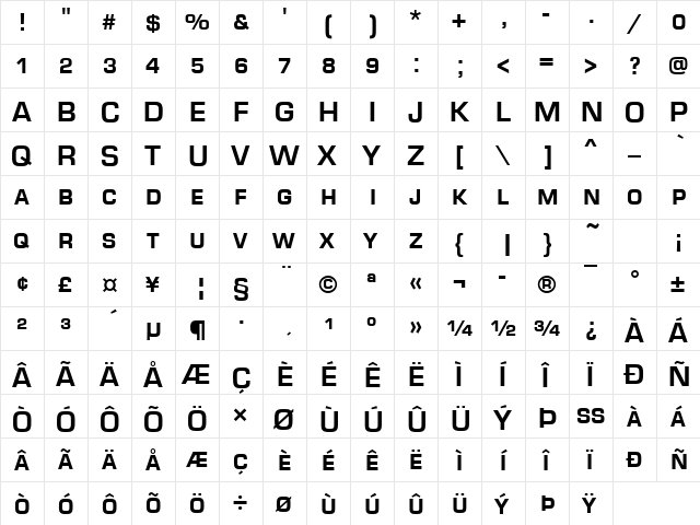 Eurostile Becker Discaps Bold Regular  glyph index