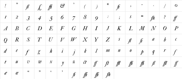 CaslonBookItalicWF Regular  glyph index