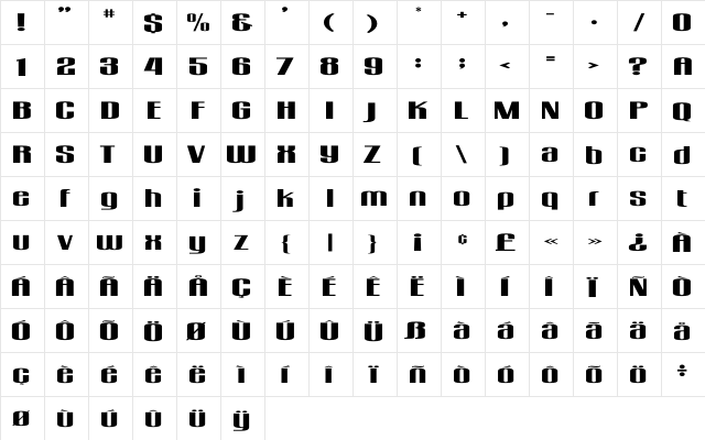 LHF Claretian Regular  glyph index