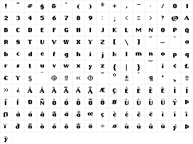 KareSixDots Bold  glyph index