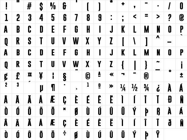 Gobold Bold Regular  glyph index