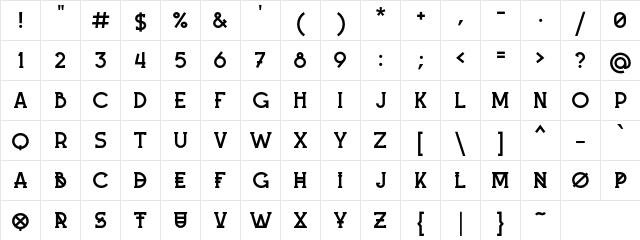 Mash-up Regular  glyph index