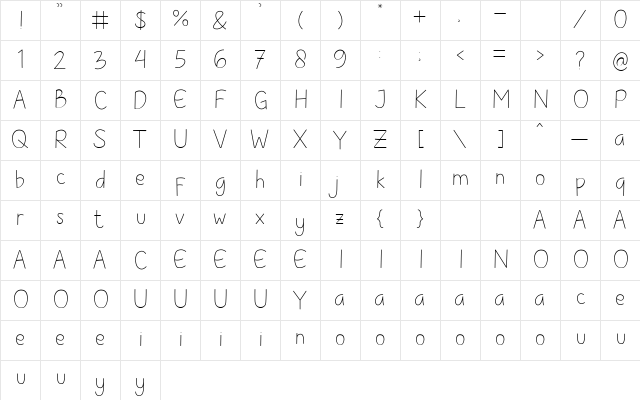 Childlet Light  glyph index