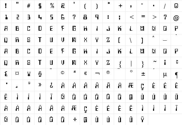 CgComputer Medium  glyph index