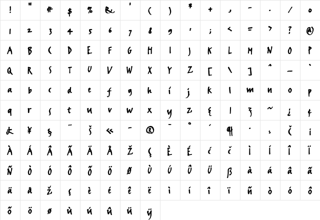 Erikrighthand Medium  glyph index