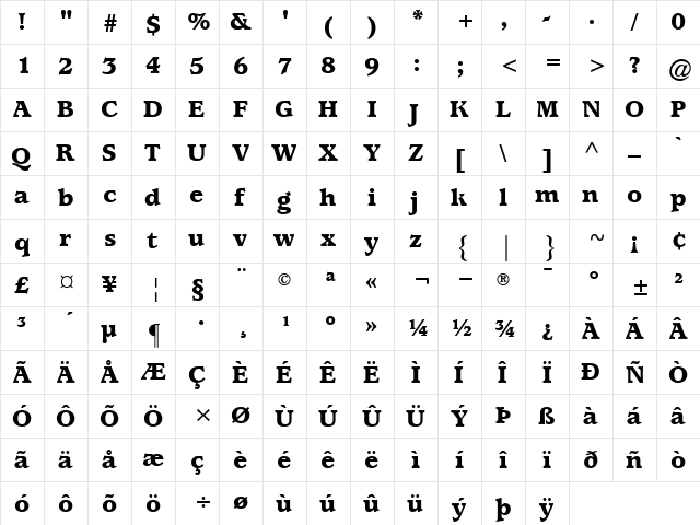 ITCUsherwood-Black Black  glyph index