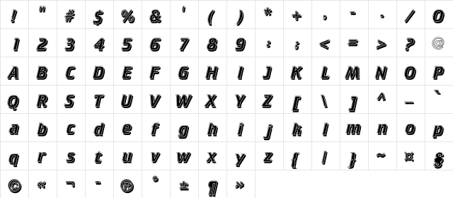 CricketInlineShadow Regular  glyph index