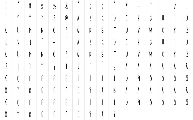 Vacation Planner Regular  glyph index