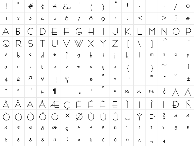 Bernardo Moda Bold Regular  glyph index