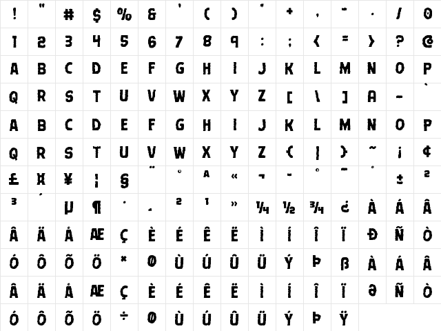 Terror Babble Staggered Regular  glyph index