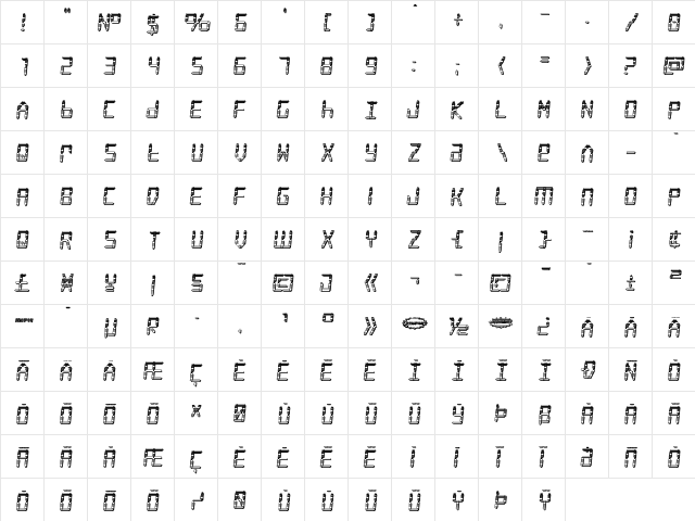 Frozen Crystal Chrome Regular  glyph index