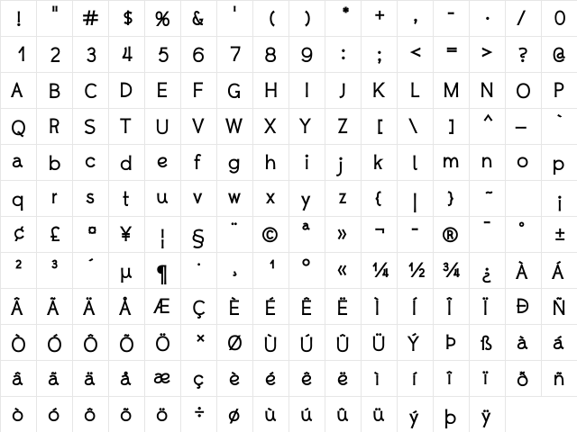 Whipsmart Bold  glyph index