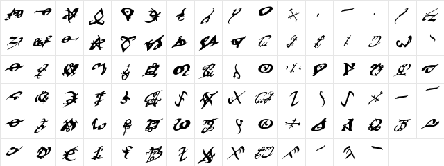 Devil's Tongue Italic Italic  glyph index