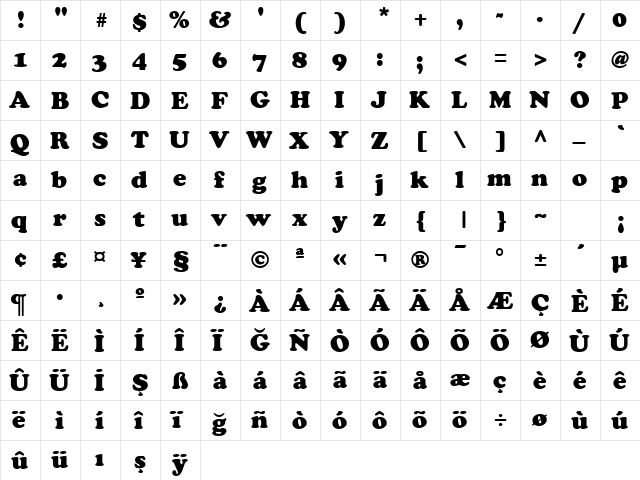 TR BobDylan Regular  glyph index