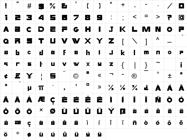 Speed Ballads Regular  glyph index