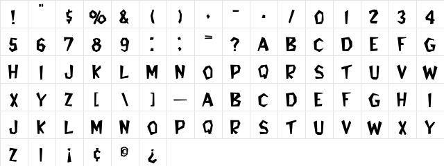 Bedrock-Light-Bold Regular  glyph index