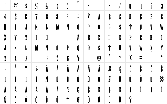 CantinaExpandedCapsSSK Regular  glyph index