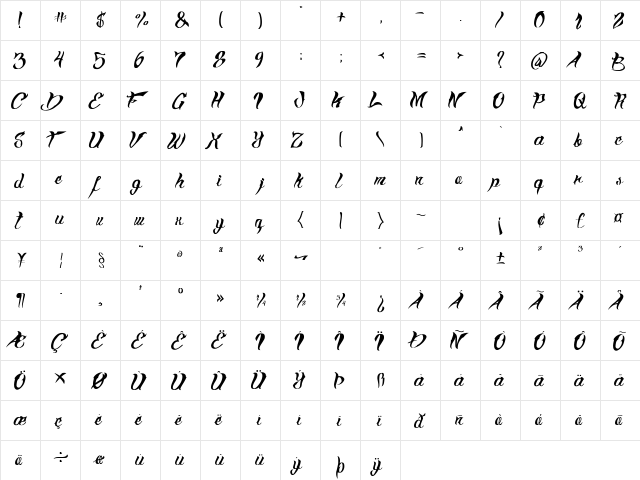 Chompton Regular  glyph index