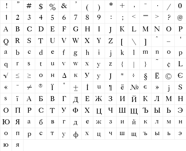 GazetaTitul Medium  glyph index