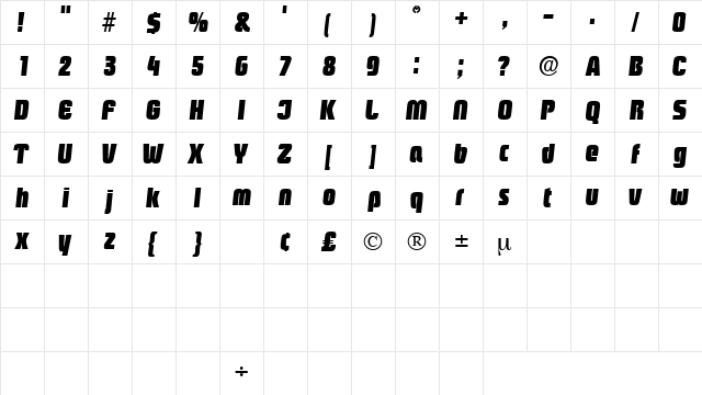 BoozleDisplaySSK Italic  glyph index