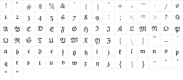 Euclid Fraktur Regular  glyph index