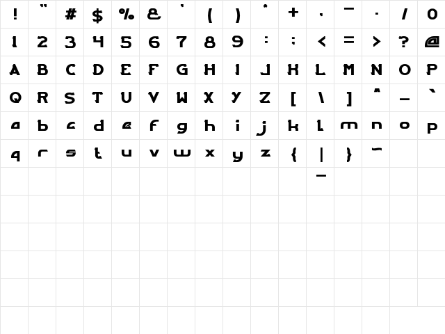 ARCADE Regular  glyph index