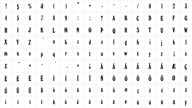 WindsorEF-Elongated Regular  glyph index