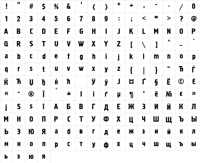 font296 Regular  glyph index