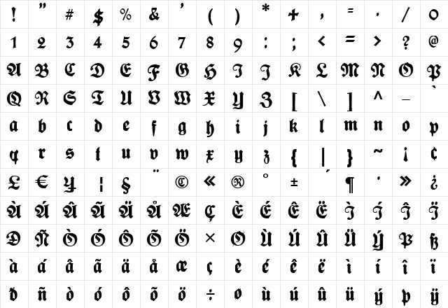 Plakat-FrakturUNZ1L Black  glyph index