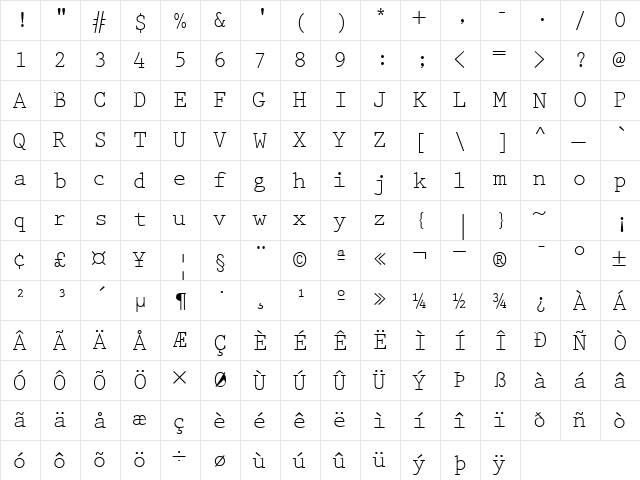 KeyboardEliteSSK Regular  glyph index