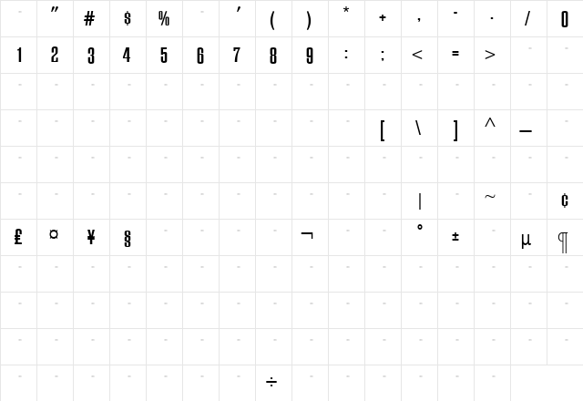 EuropaGrotesqueBoldTab Roman  glyph index