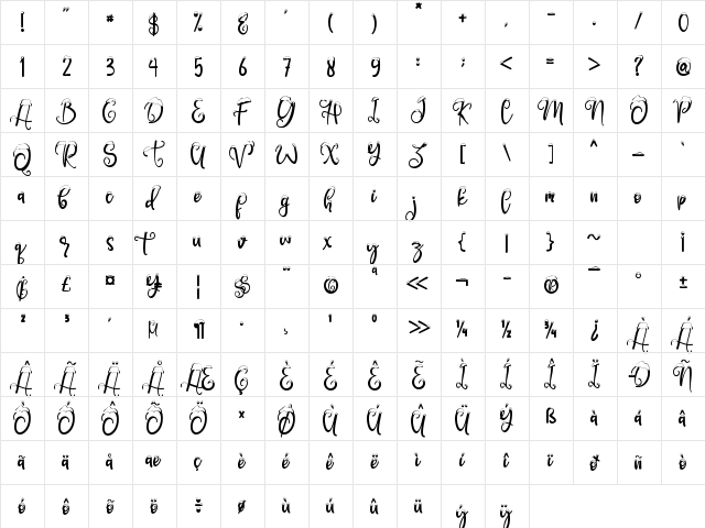 Snowby Regular  glyph index
