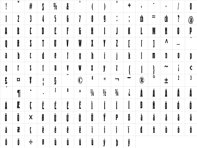Herold Regular  glyph index