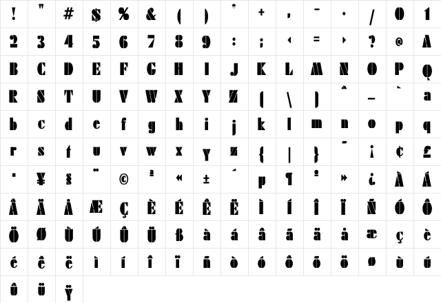 Rodchenko Cn Bold Bold  glyph index