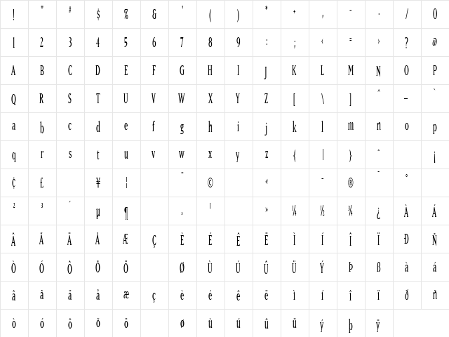 MatrixNarrowLining Regular  glyph index