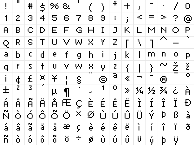 FFF Neostandard Regular  glyph index