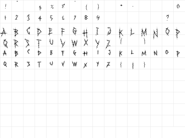 Bloody Durian Regular  glyph index