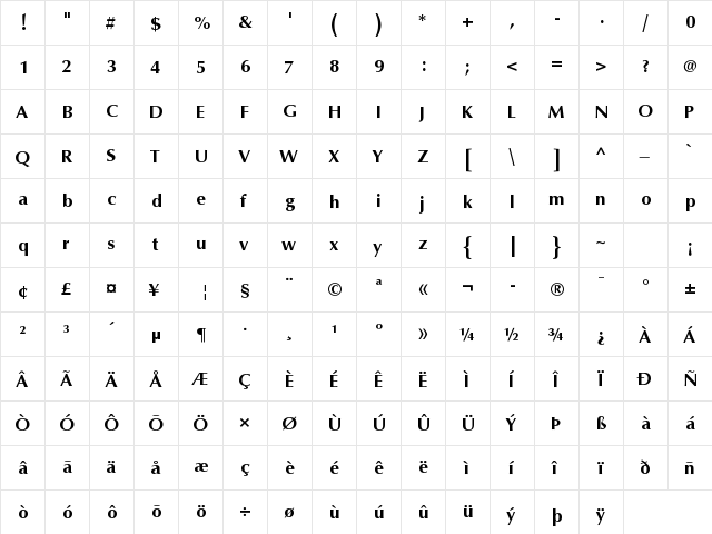 Bahij Mitra Bold  glyph index